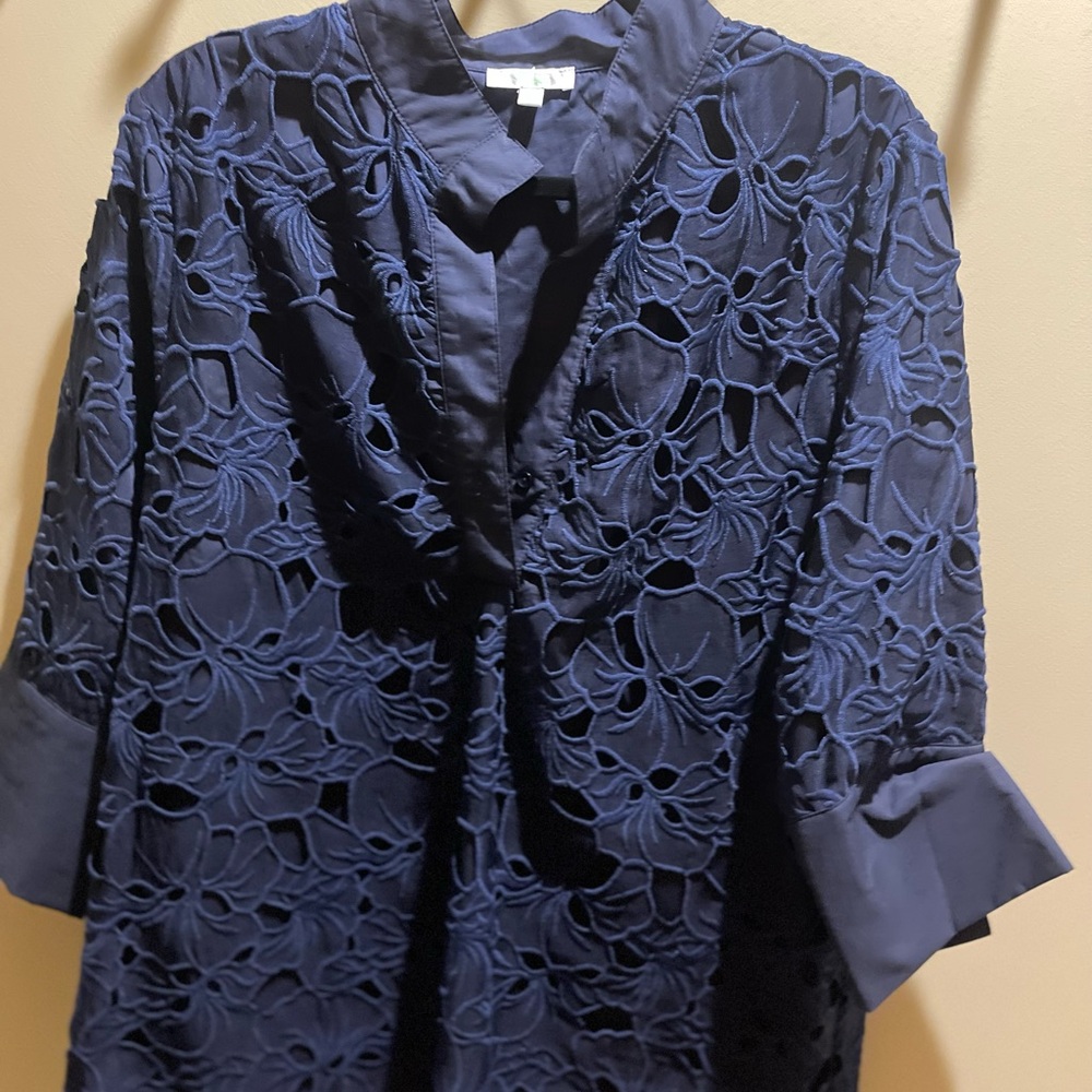 Jade Midnight Blue Embroidered Top